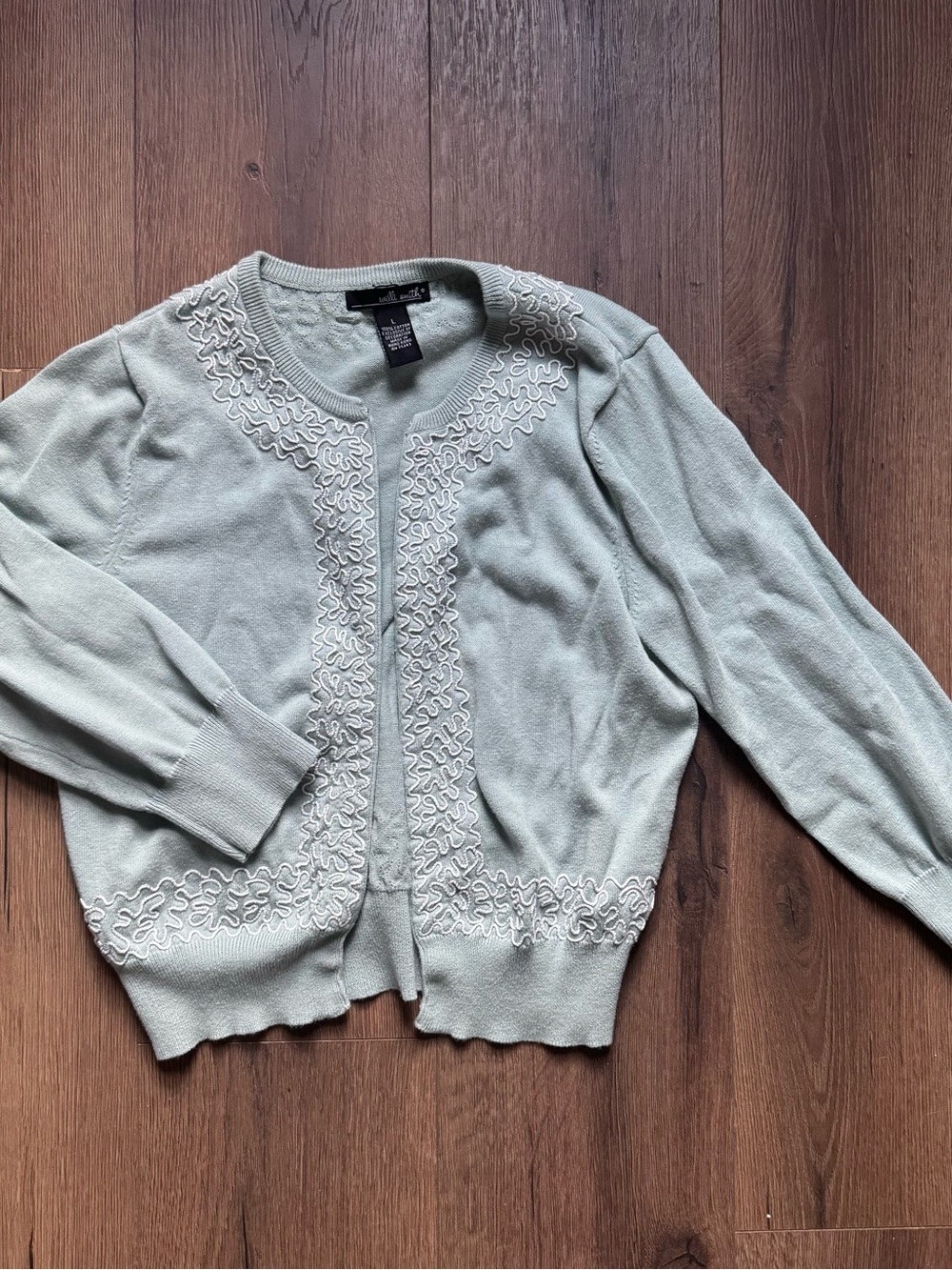 willi smith Light Blue Embroidered Crewneck Cardigan Sweater